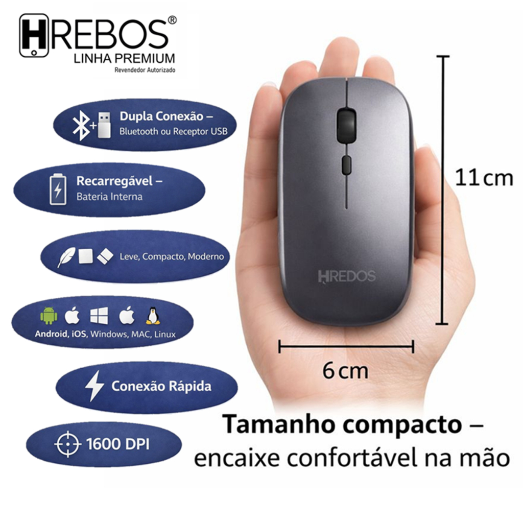 Mouse Bluetooth | Wireless 2.4Ghz | Sem Fio | Recarregável | Note Tablet Celular | Android iOS Wind em Oferta na Shopee