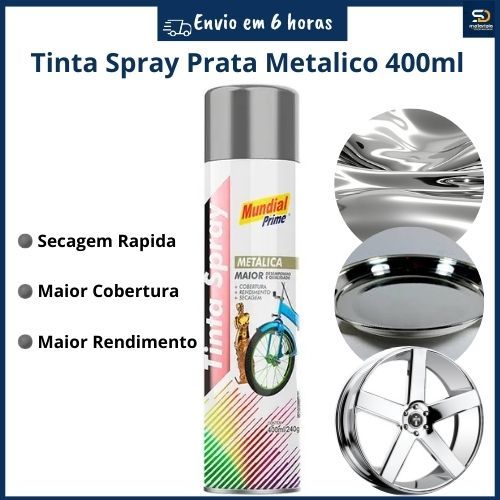 Tinta Spray Prata Metalica 400ml/240g Mundial Prime em Oferta na Shopee