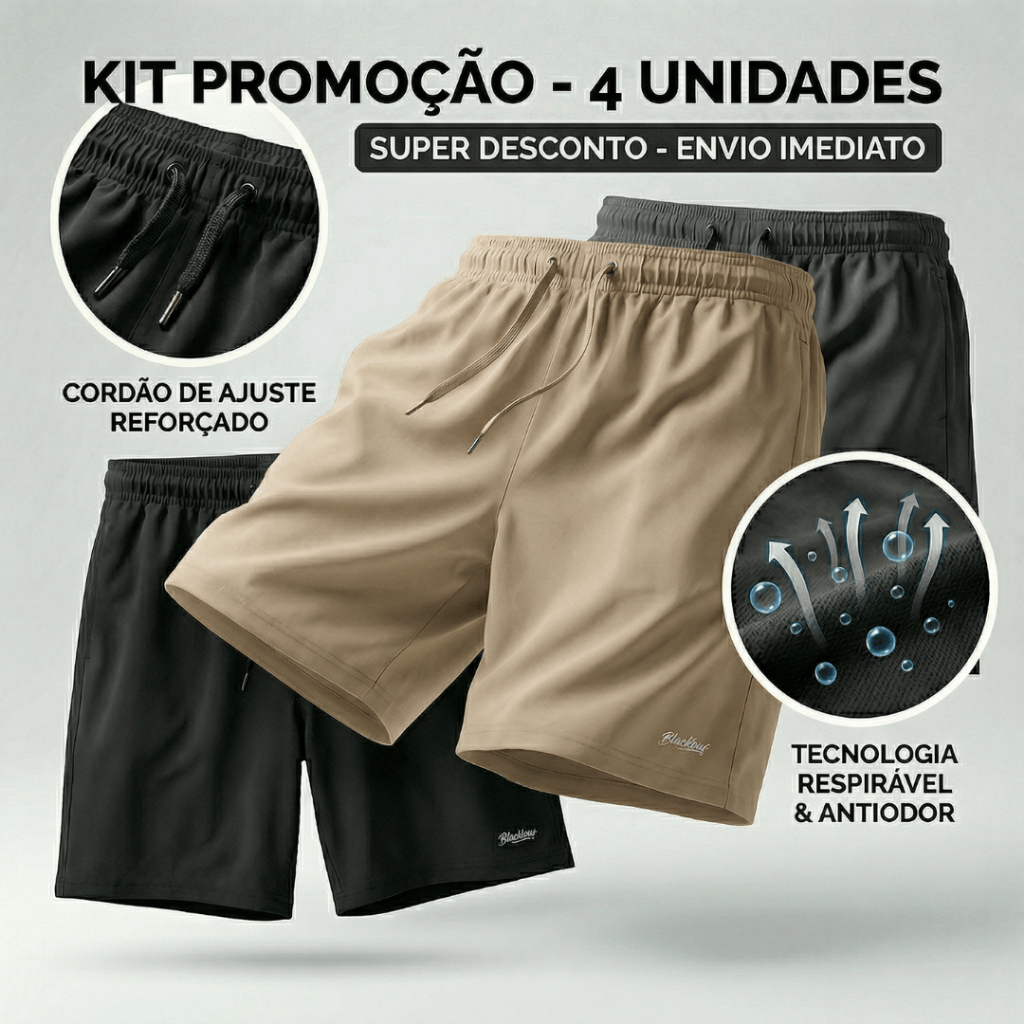 Kit 4 Short Elastano Masculino Academia Caminhada Fitness