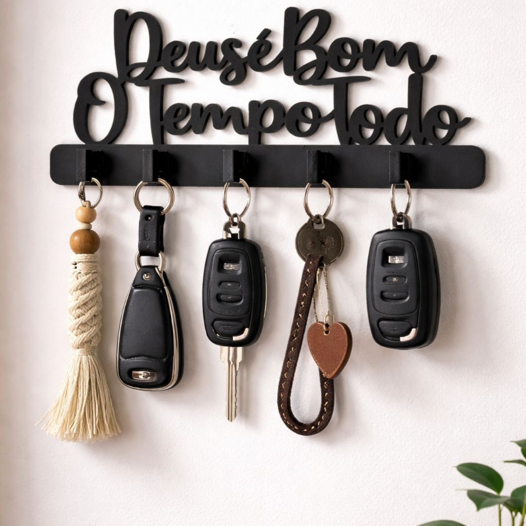 Porta Chaves Decorativo Deus é Bom o Tempo Todo em MDF- Casa Quadro Decoração Parede Promoção !
