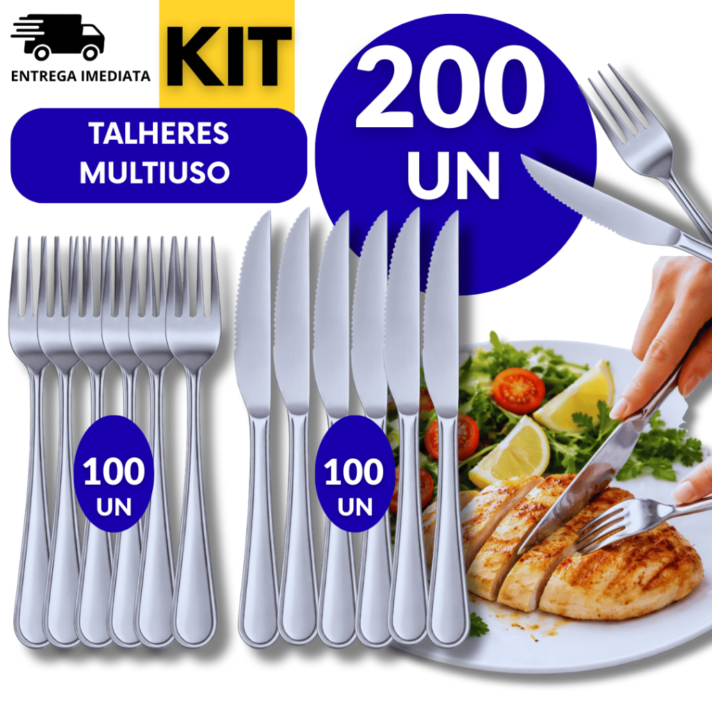 Conjunto 200 Unidade Talher em Aço Inox 100 Garfo 100 Faca Cozinha Culinária  Garfos Facas Talheres em Oferta na Shopee
