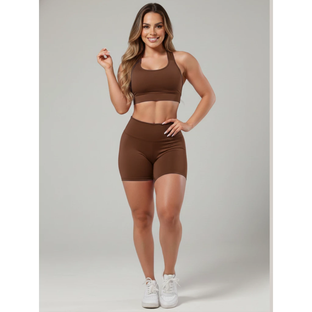 Conjunto Fitness Feminino Top + Short Roupas De Academia Ginástica Suplex A11 — imagem 1