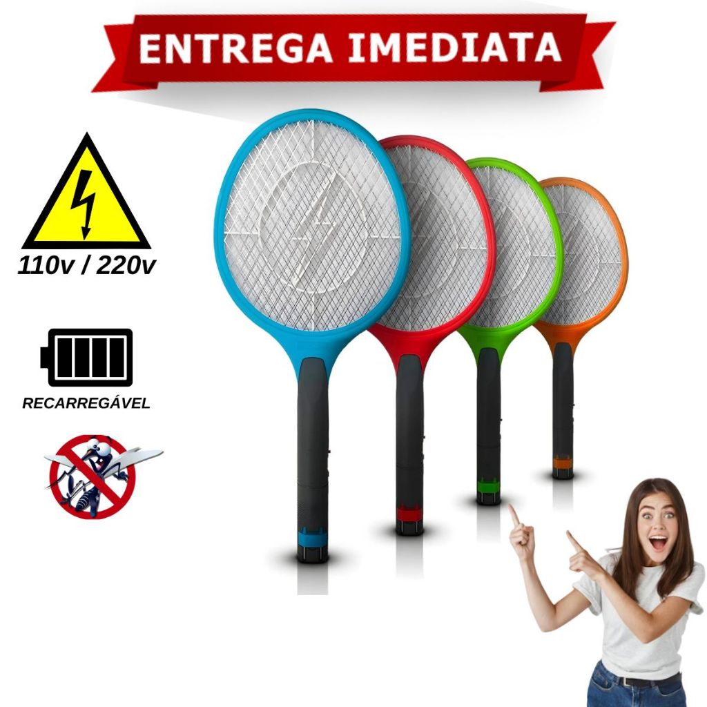 Raquete Elétrica Mosquito Baratas e Insetos Recarregável Bivolt em Oferta na Shopee