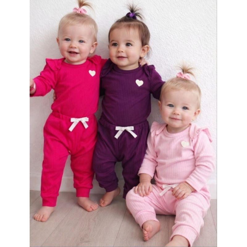 Conjunto Canelado Infantil de Body com babado e Calça RIBANA CANELADA 6x3