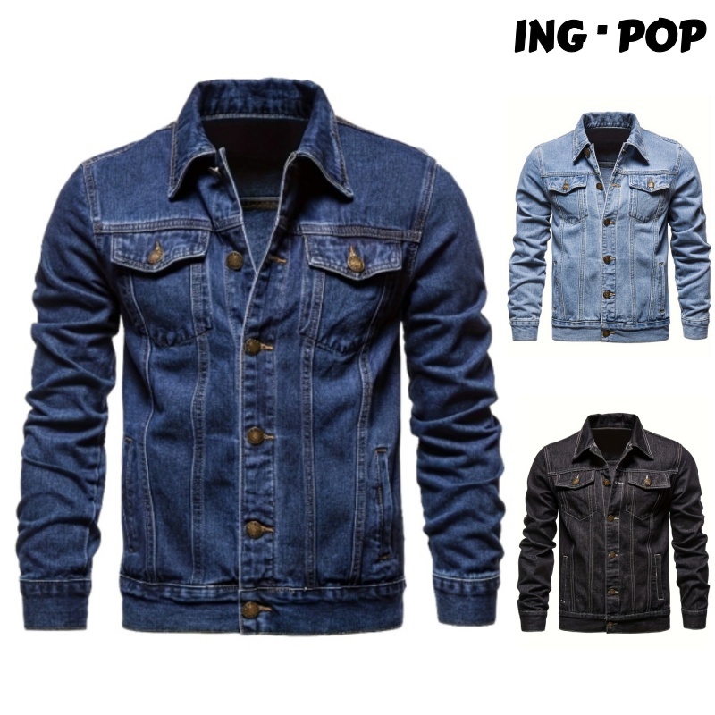 Jaqueta Masculina Casual Jeans Slim Jacket de Bolsos Clássica com Botões