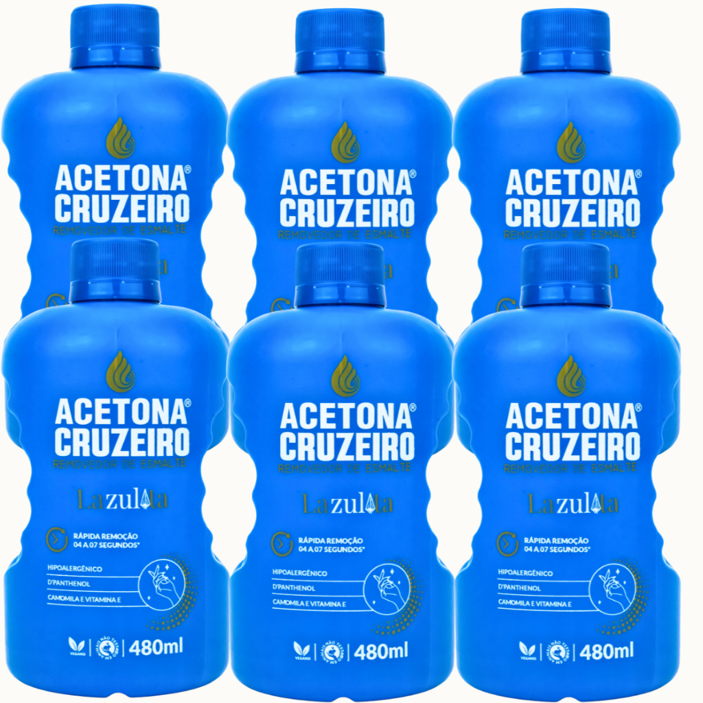 Kit 6 Acetona Removedor De Esmalte Unhas Original Solado Branquinho Sempre Cruzeiro 480ml