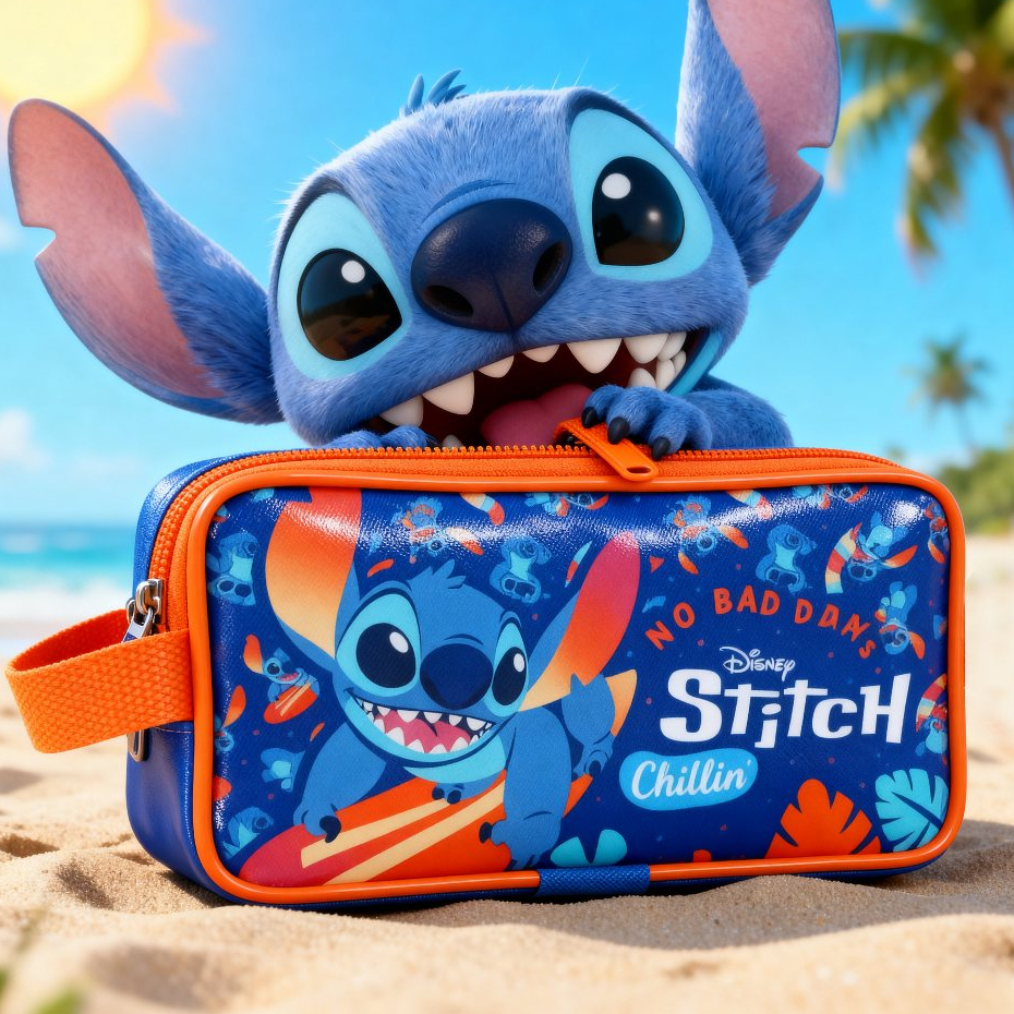 Estojo Infantil Escolar Naruto, Stitch - Espaçoso e Durável, Alça Prática, Dois Zíper Menino Menina
