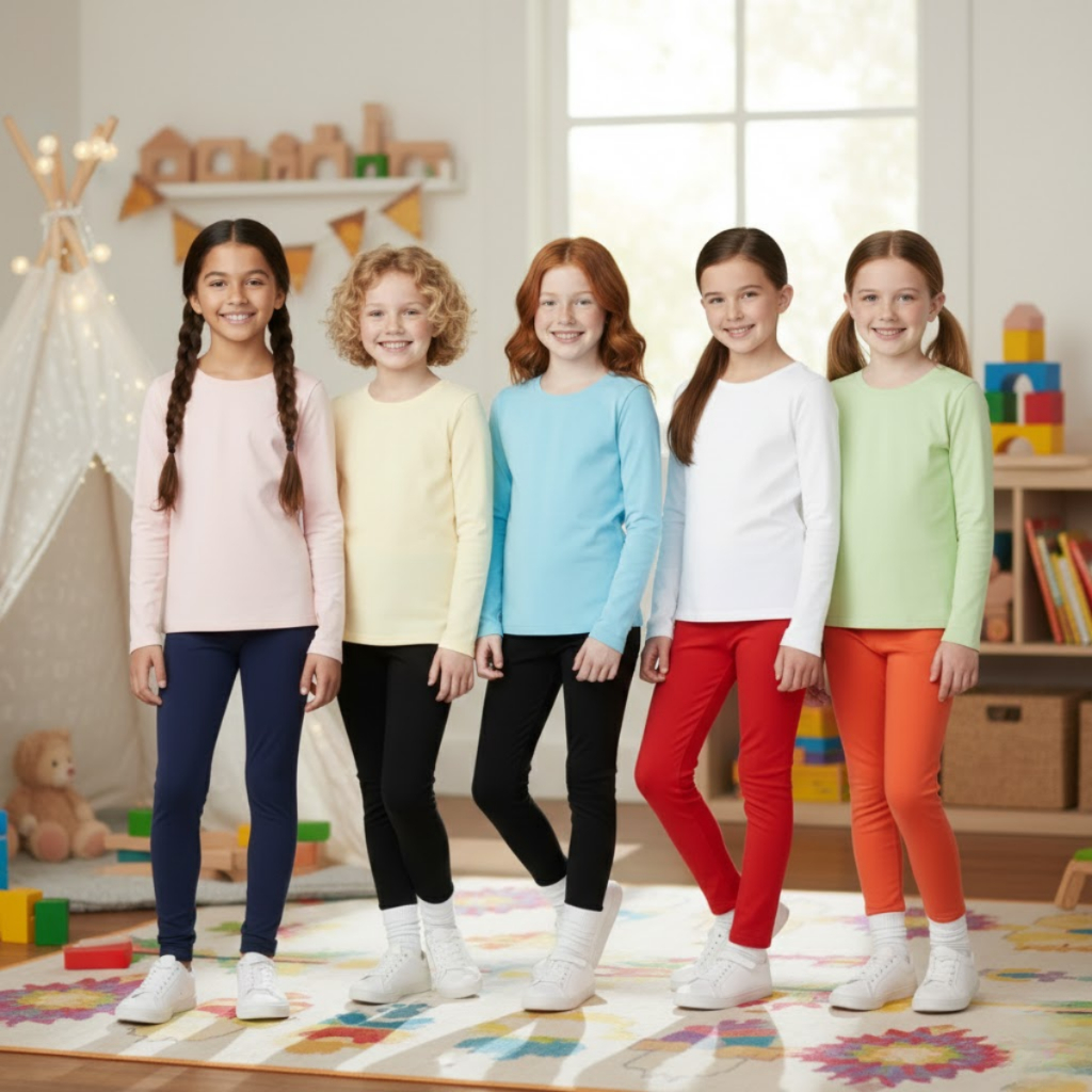 Kit 5 Calças Legging de Cotton para Menina Moda Infantil e Juvenil Confortáveis e Cores Sortidas
