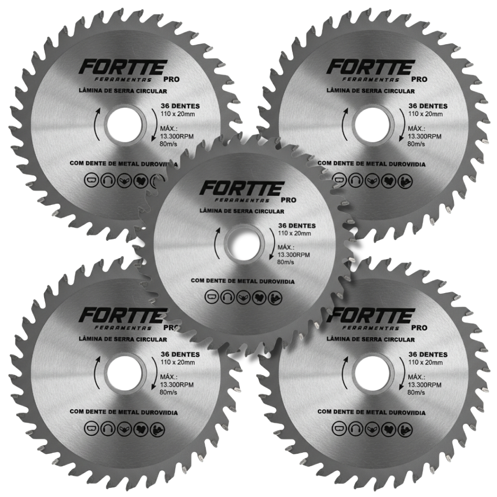 Kit 5 Discos Serra Circular Widea 110x20mm 36 Dentes