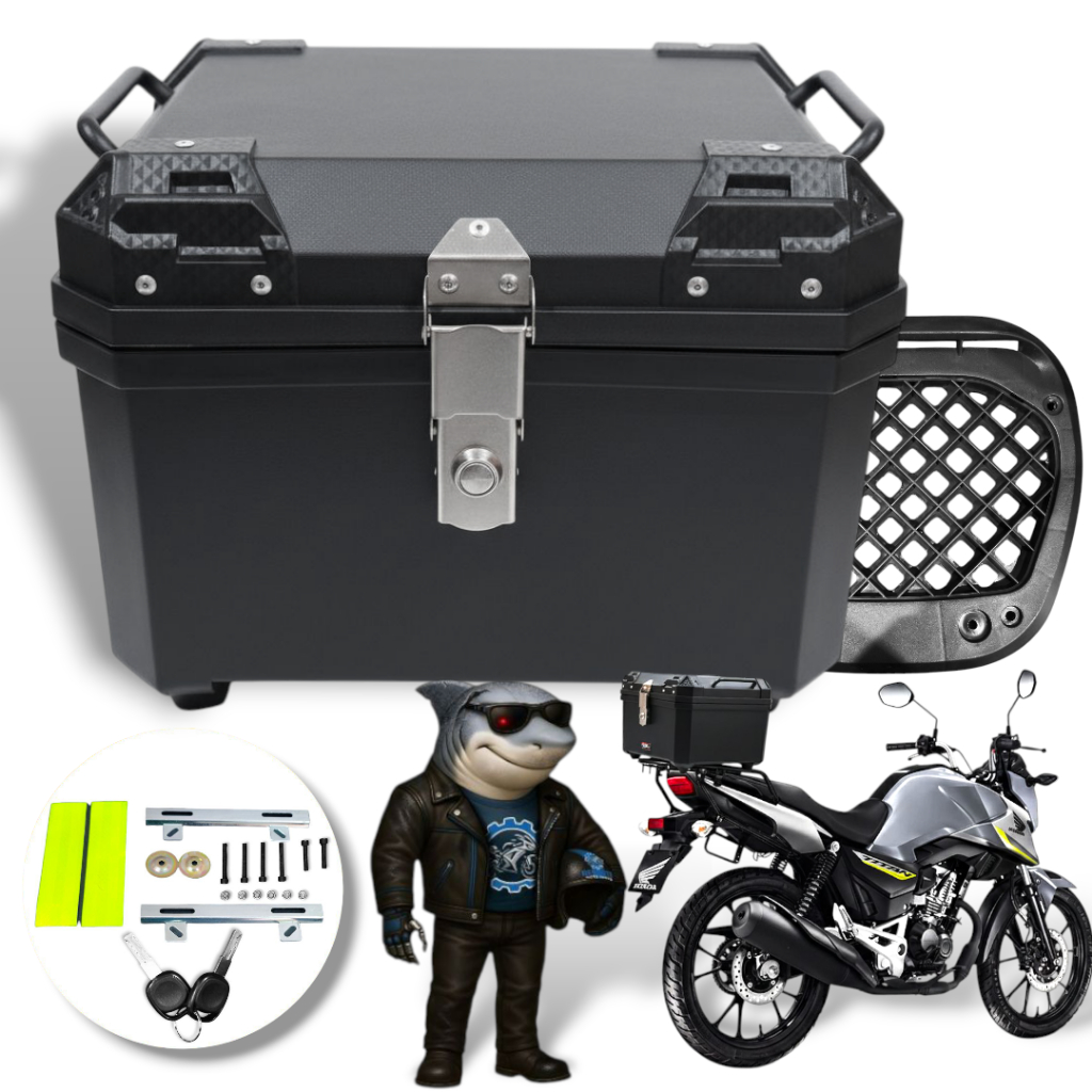 BAU MOTO REFORCADO 45L C/ FORRO/ALCA E BASE (PRETO) em Oferta na Shopee