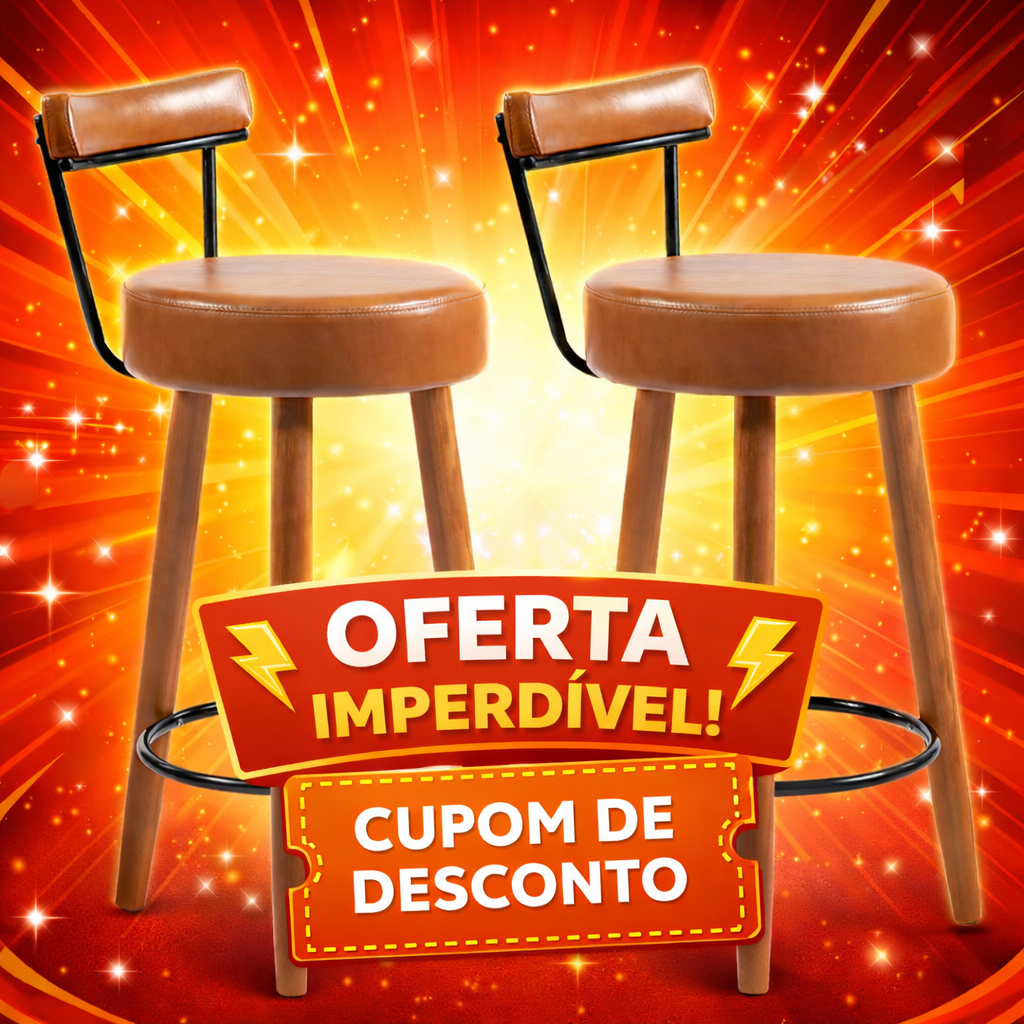 Kit 2 Banquetas Clarice Alta Para Balcão Bar e Bancada Gourmet Estrutura Pés Madeira