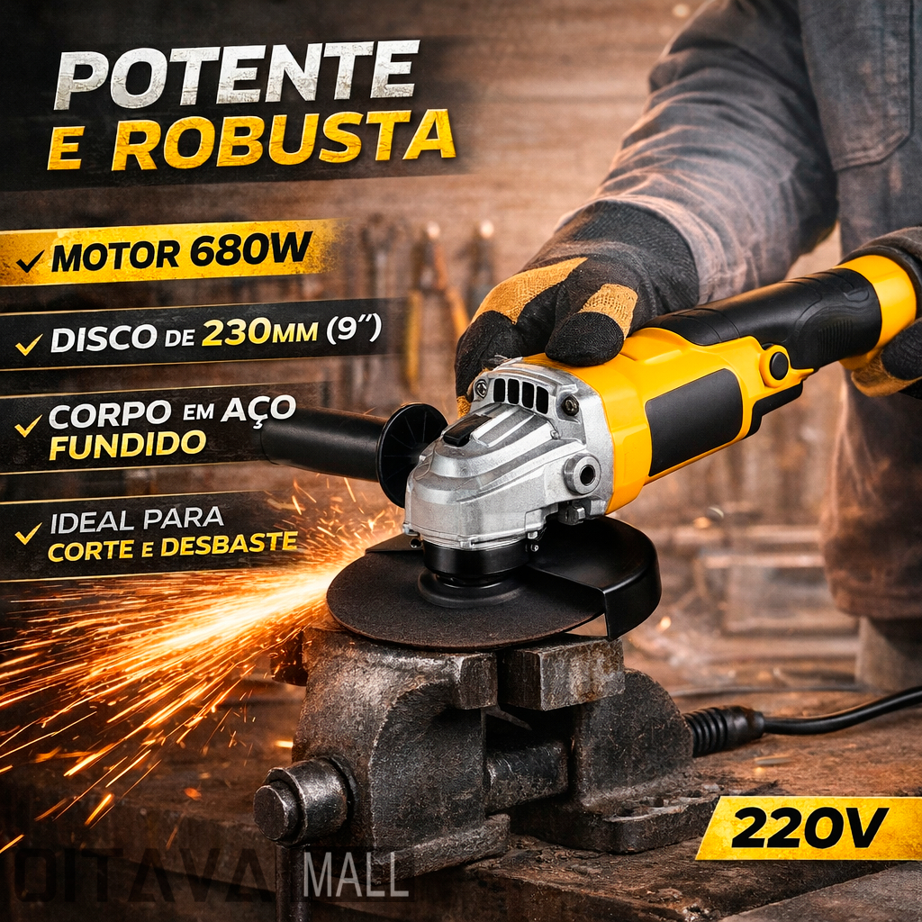 Esmerilhadeira Lixadeira Empunhadura Lateral 230MM 680W 220V Aço Fundido