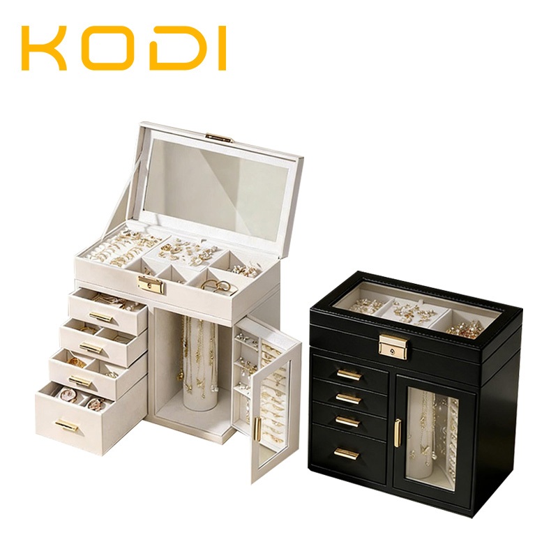 Expositor e Porta Joias de Couro Sofisticado Grande Luxuoso com Divisórias -Q21