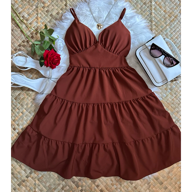 Vestido Curto Feminino de Alcinha Crepinho Forrado com Bojo Não Amassa Verão Tamanho Único em Oferta na Shopee