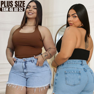 Blusa feminina cropped plus size regata alcinha  cropped frente unica moda plus size suplex decote quardado