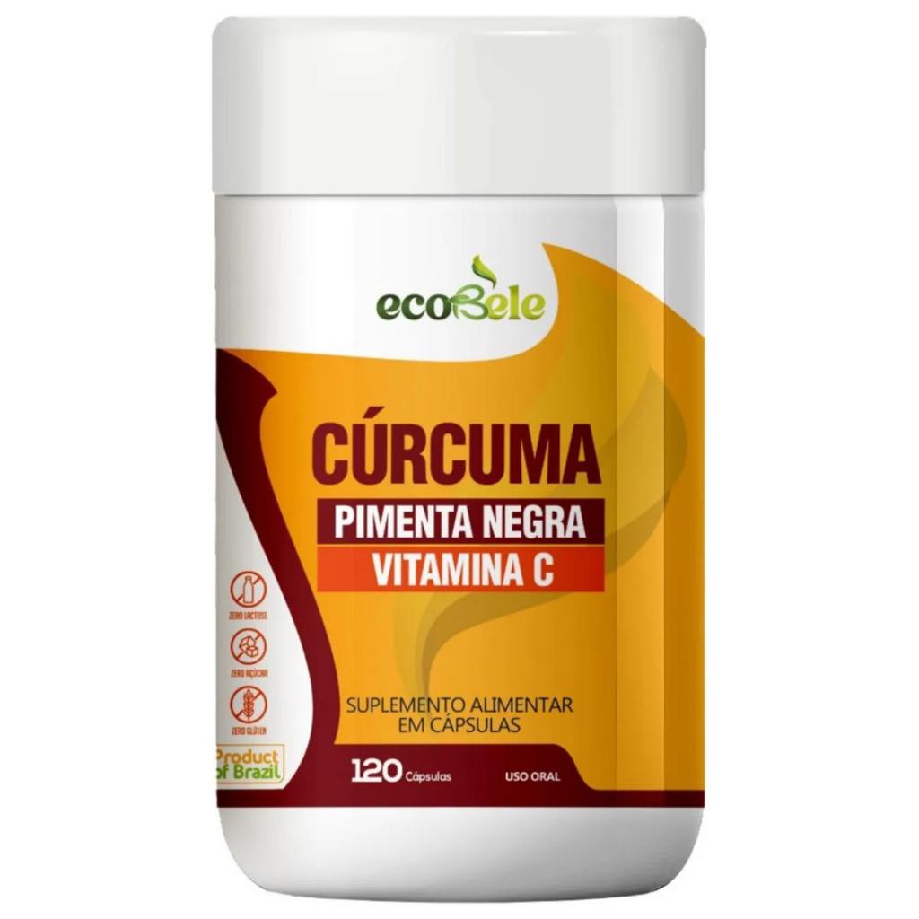 Cúrcuma Pura + Pimenta Negra + Vitamina C Ecobele 120 Cápsulas Anti-inflamatório Natural e Imunidade