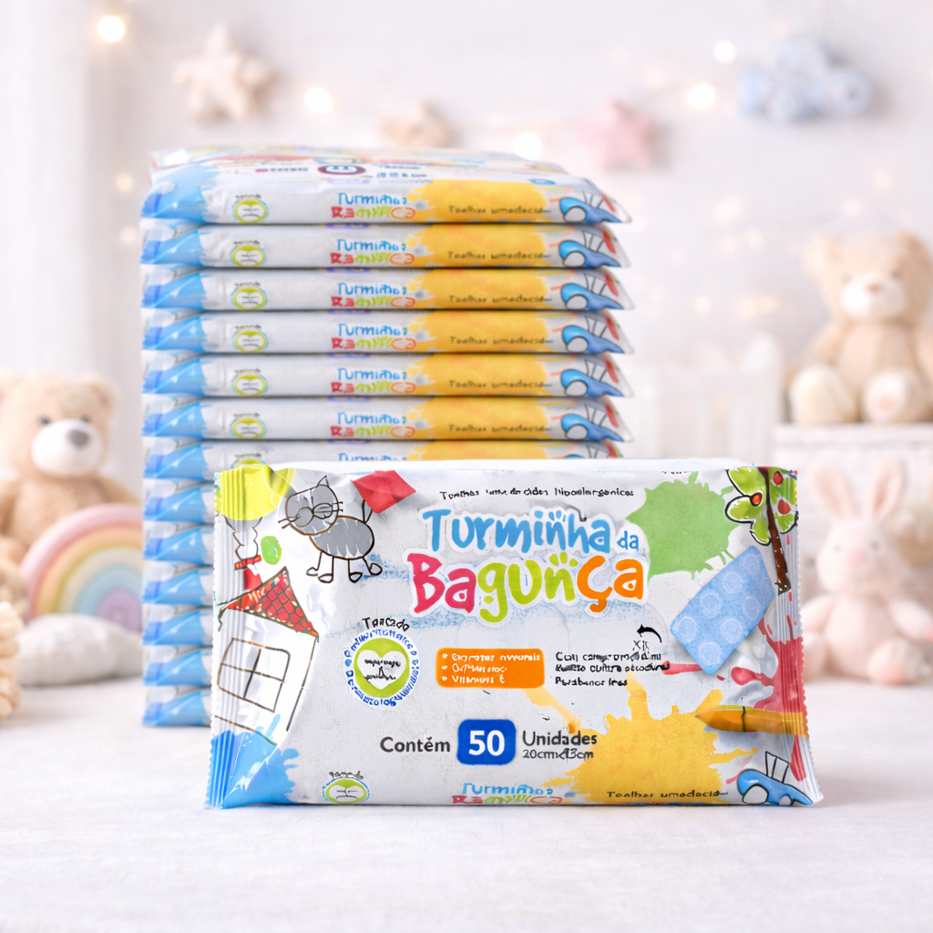 Kit 10 Pacotes Toalhas Umedecidas TURMINHA DA BAGUNÇA - 50 Folhas 20x13 cm - 98% Água em Oferta na Shopee