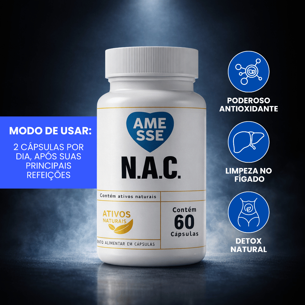 NAC 60 Cápsulas - Suplemento de N Acetil L Cisteína -  600mg por dose (2 cápsulas)