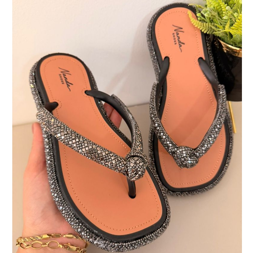 Chinelo Rasteira Feminino Nó - Strass Brilhante Super Lançamento 2026 -  Luxo e Conforto em Oferta na Shopee