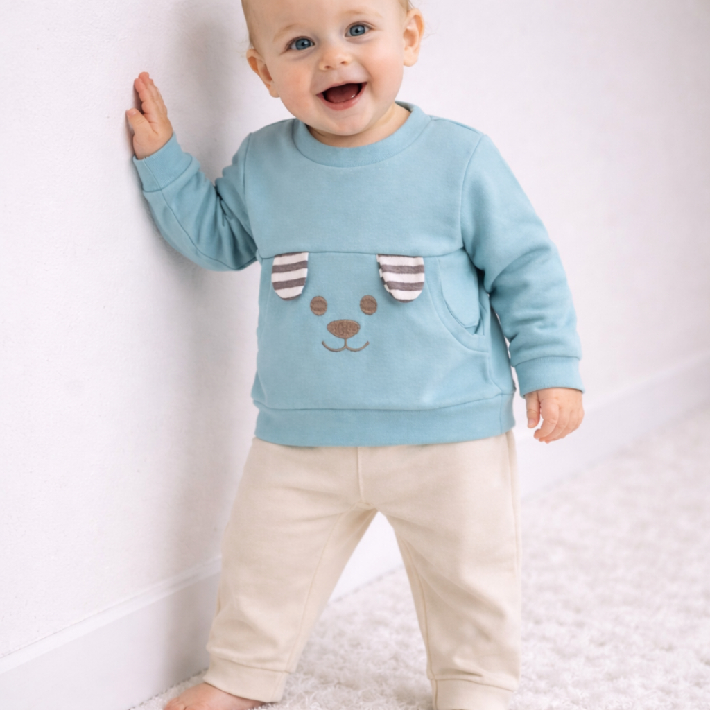 Conjunto Bebê Menino Calça Sarja + Blusa Bordada Bolso Bicho Orelha 3D em Oferta na Shopee