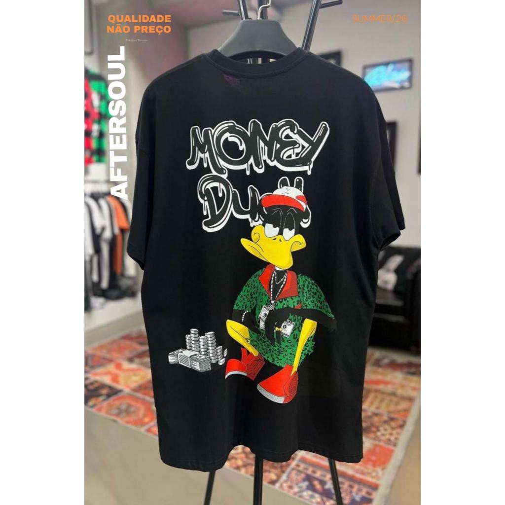 Camiseta Oversized Monney Duckyh Street Aftersoul Unissex Plus Size P ao G5 100% Algodão