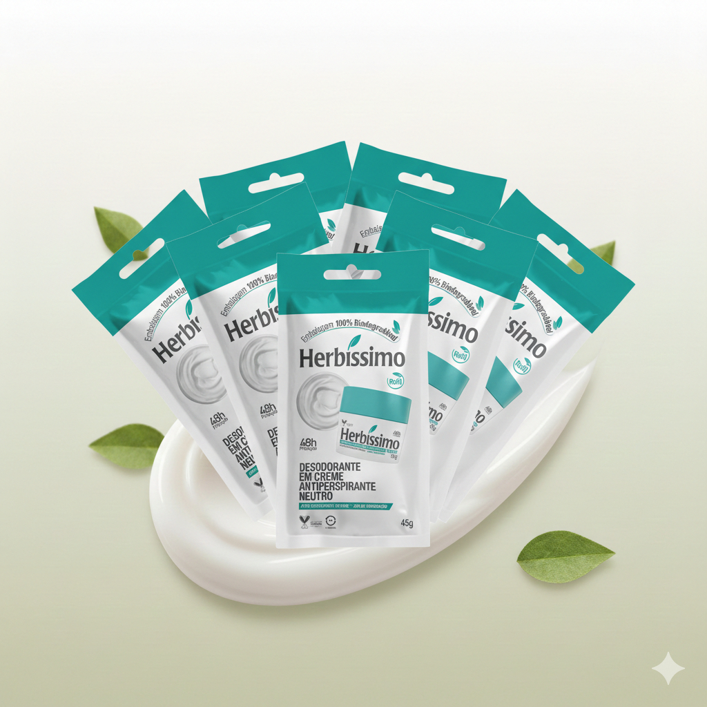 Kit 10 unid - Sachê Refil Desodorante Creme Antitranspirante Neutro Herbissimo 45G em Oferta na Shopee
