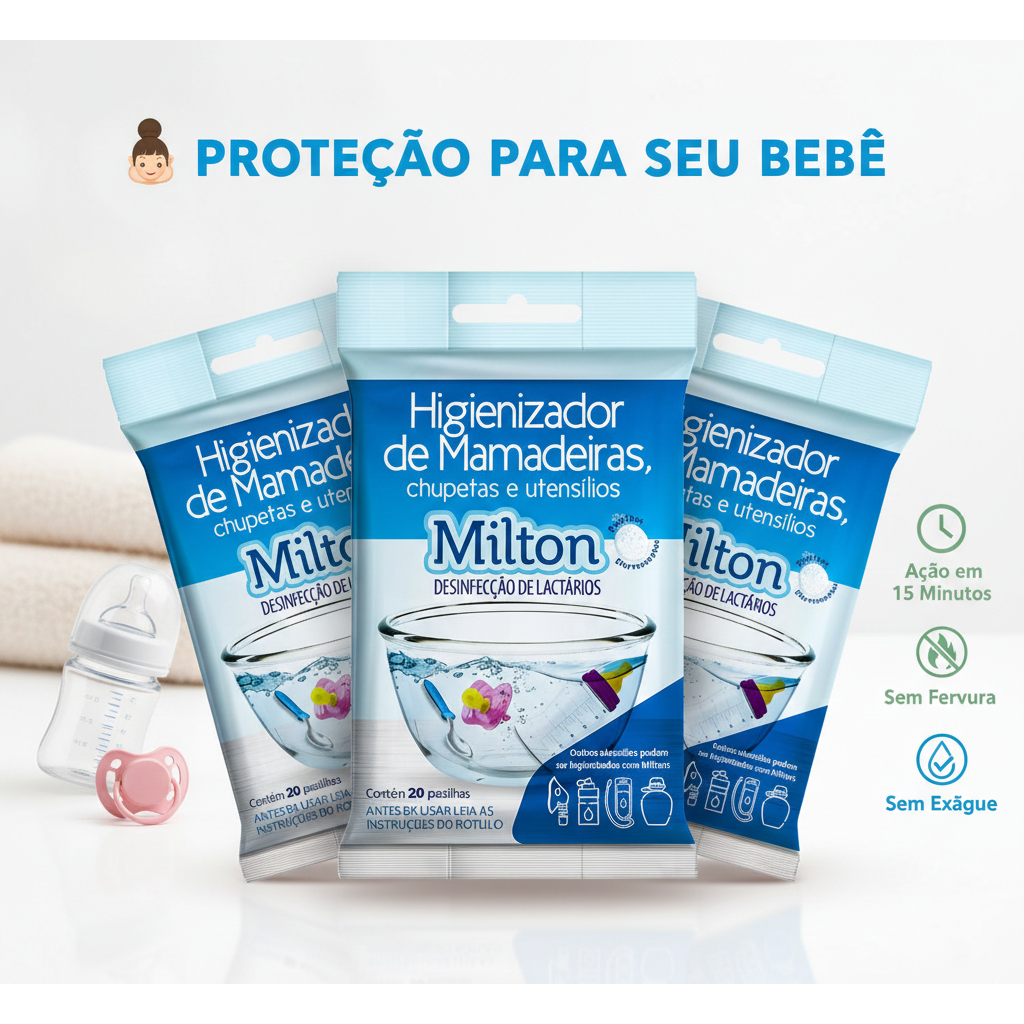 Esterilizador e Higienizador à Frio para Mamadeiras e Chupetas Clorin Milton 60 Pastilhas | Sem Fervura
