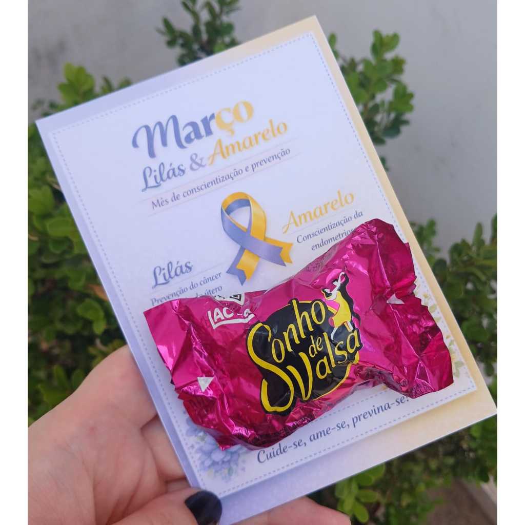 Cartão Card para Bombom Março Lilás prevenção do câncer do colo do útero  Amarelo conscientização sobre endometriose 💜💛