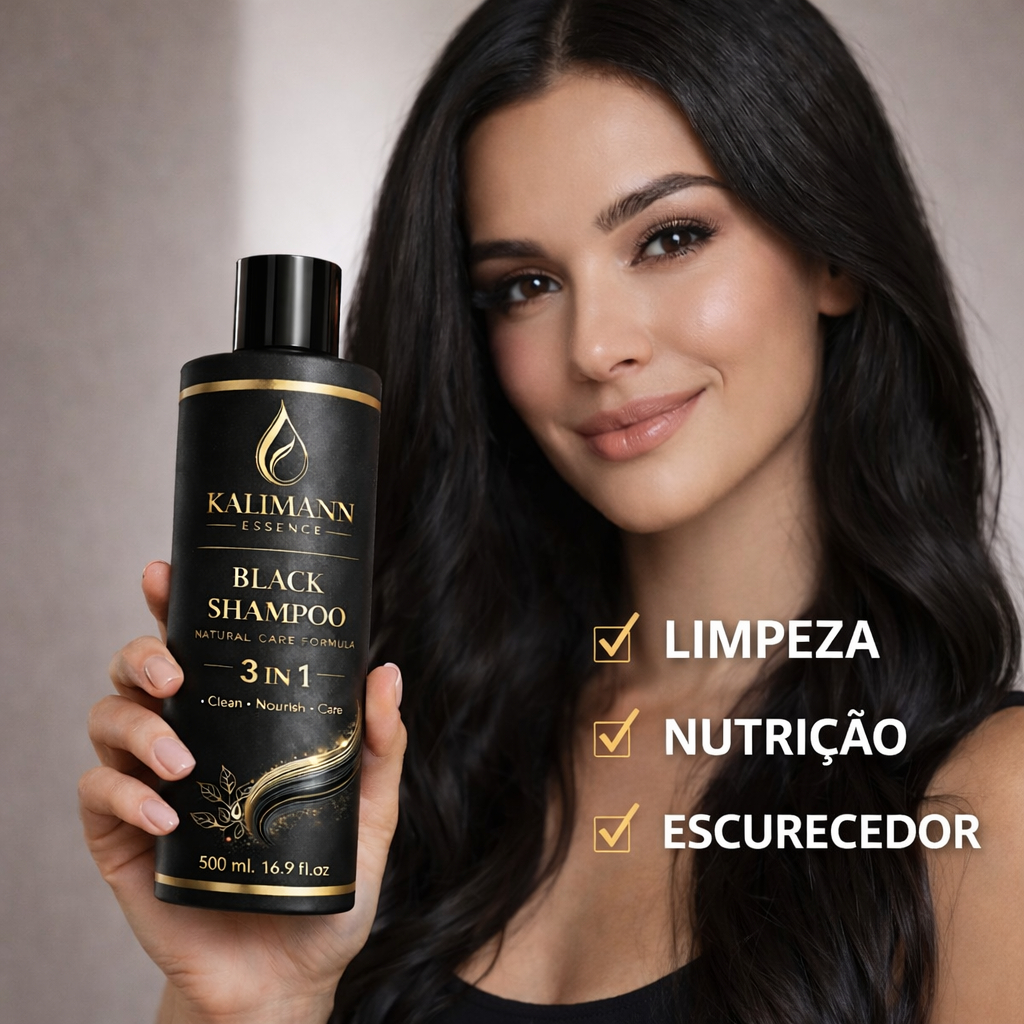 Shampoo Escurecedor de Cabelos Tonalizante Preto 3 em 1 Black Hair Dye 500ml Kalimann Essence