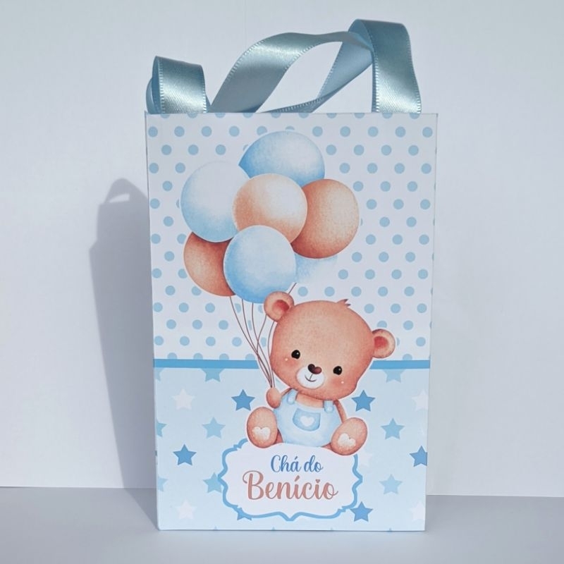 PEGUE E MONTE - Sacolinha Personalizada Ursinho baloeiro azul Chá De Bebê / Chá De Fralda Lembrancinha Sacola Surpresa