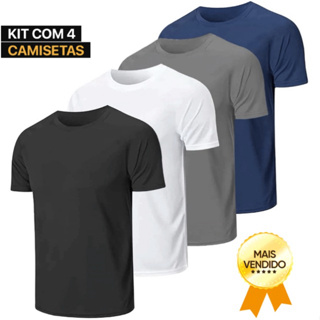 Kit 4 Camisetas Malha Fria Poliéster Premium Básica Trabalho Casual Academia Sublimação Preto Branco Masculina Feminina em Oferta na Shopee