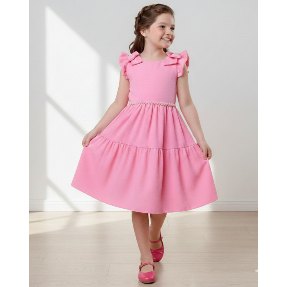 Vestido Premium Infantil Luxuoso Moda Menina Feminina Pérola Manga Detalhada Rodado Casamento Igreja em Oferta na Shopee