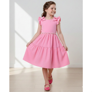 Vestido Premium Infantil Luxuoso Moda Menina Feminina Pérola Manga Detalhada Rodado Casamento Igreja em Oferta na Shopee
