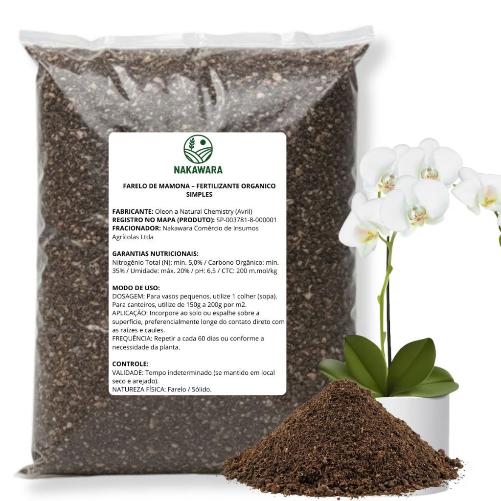 Torta de Mamona Nakawara Adubo Orgânico 1-5Kg para Orquídeas e Flores - Nutrição e Floração Premium
