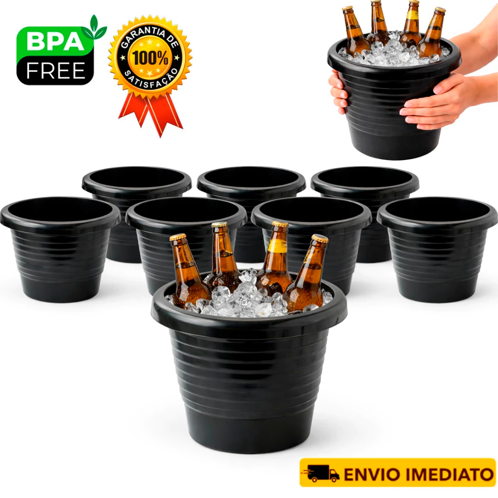 Kit  Baldes Baldinho Preto Plástico Redondo Bares Gelo Cerveja Restaurantes 4,6L Vaso Ecológico — imagem 1