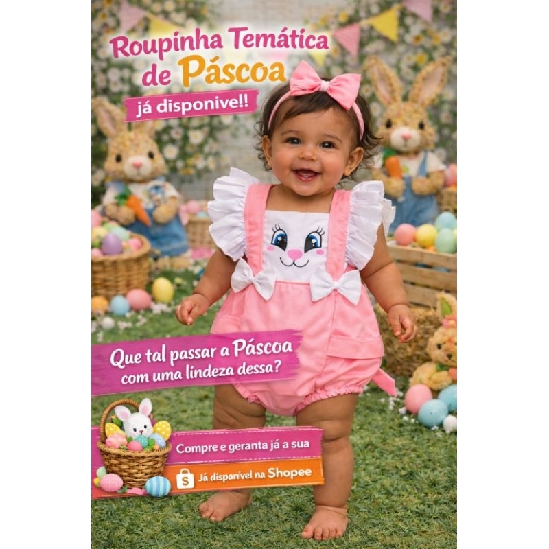 Jardineira ROMPER Páscoa/coelhinha menina  Tamanho único