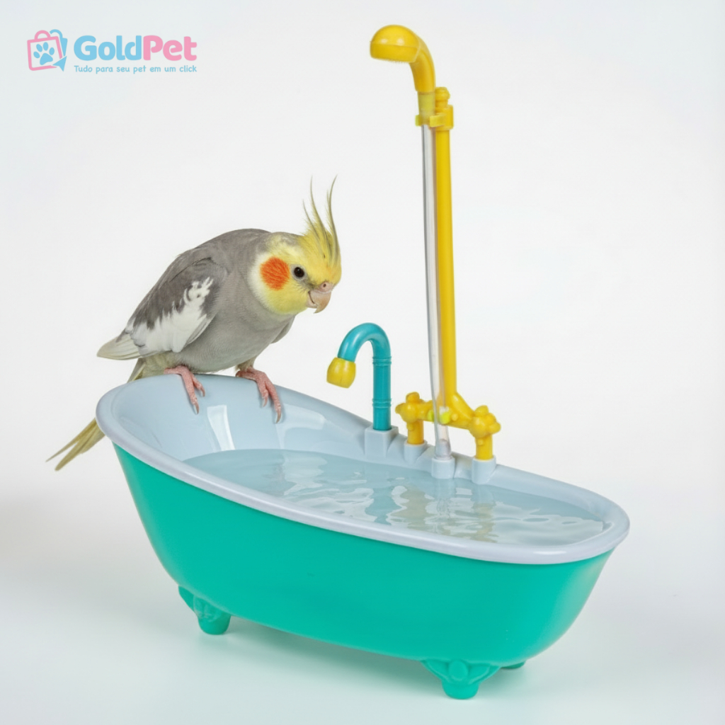Banheira para Calopsita e Boneca com Chuveirinho a Pilha – Banho Divertido para Aves e Boneca