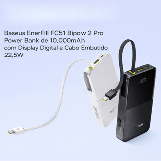 PowerBank Baseus EnerFill FC51 10000mAh 22.5W Display Digital Cabo Embutido USB-C Compacta em Oferta na Shopee
