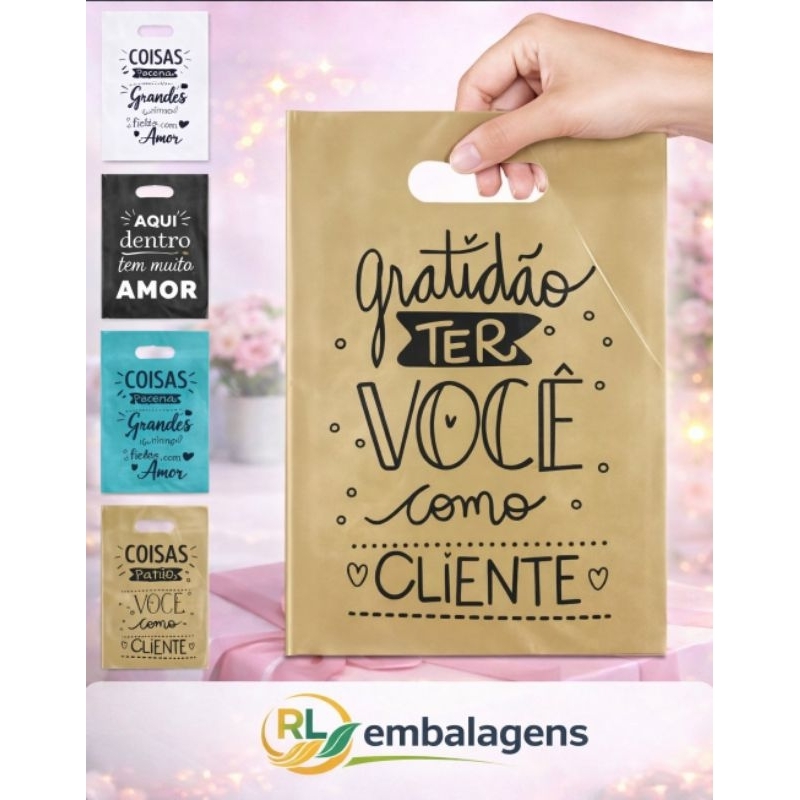 Kit 50 sacolas Personalizadas Plastico Frases Boca Vasada Palhaço 30x40 Gratidão Pacotinho com Amor em Oferta na Shopee