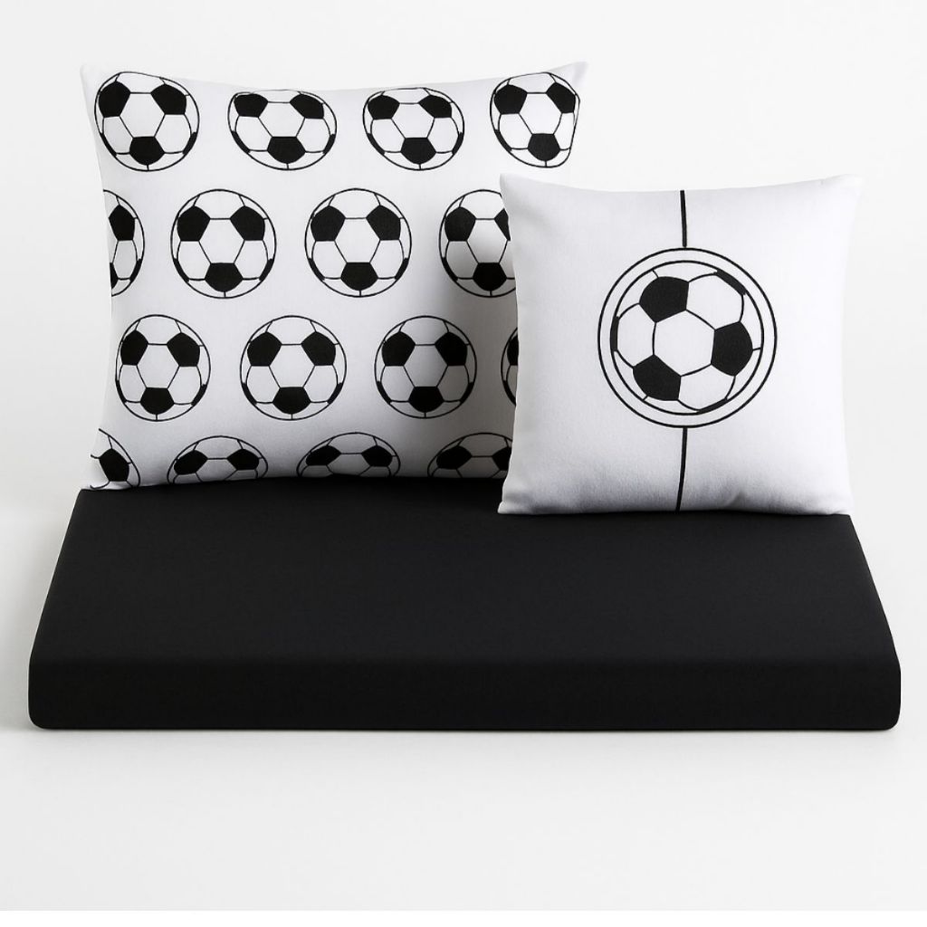 Jogo Lençol Roupa Cama Solteiro Elastico 4 Pçs Fronha Quarto Infantil Criança Menino Futebol Preto