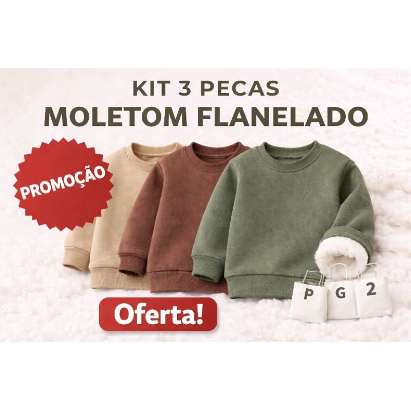 KIT 3 PEÇAS – BLUSA BEBÊ MOLETOM FLANELADO 🧸