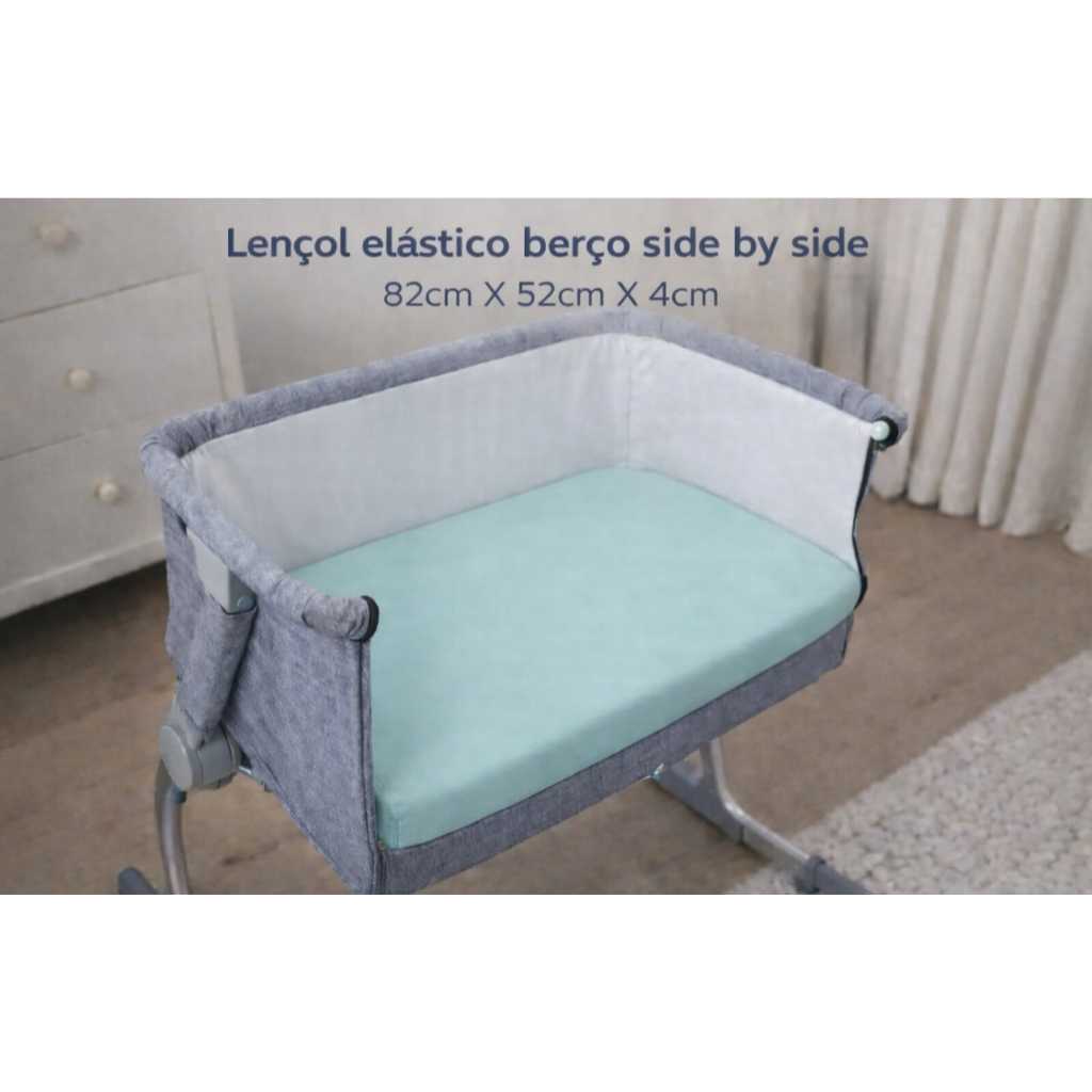 Lençol para colchao de berço side by side na cor verde agua com elastico 82cm x 52cm