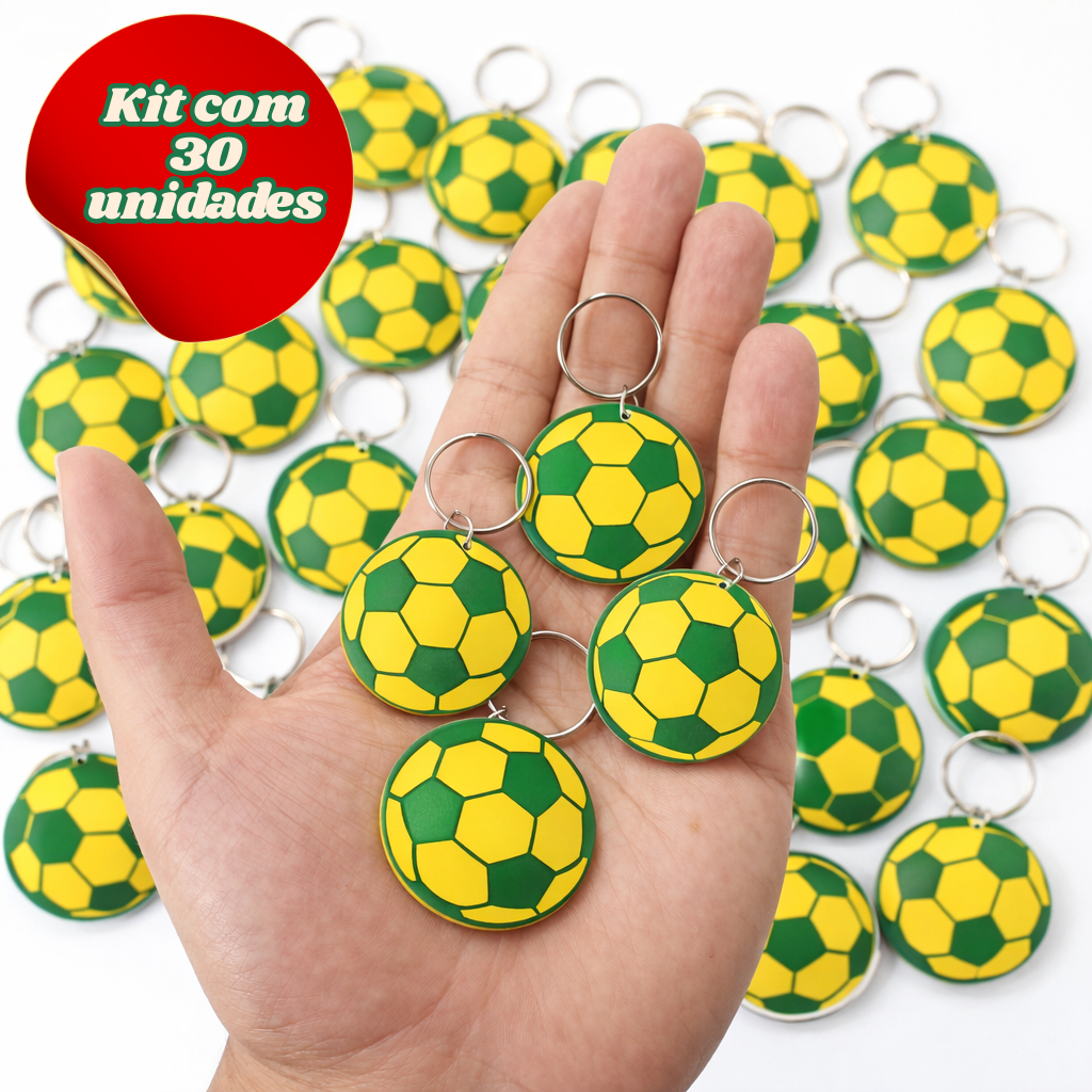 Chaveiro Bola Futebol verde e amarelo Brasil Kit 30 unidades Lembrancinha , futsal, torneio, festa, copa do mundo em Oferta na Shopee