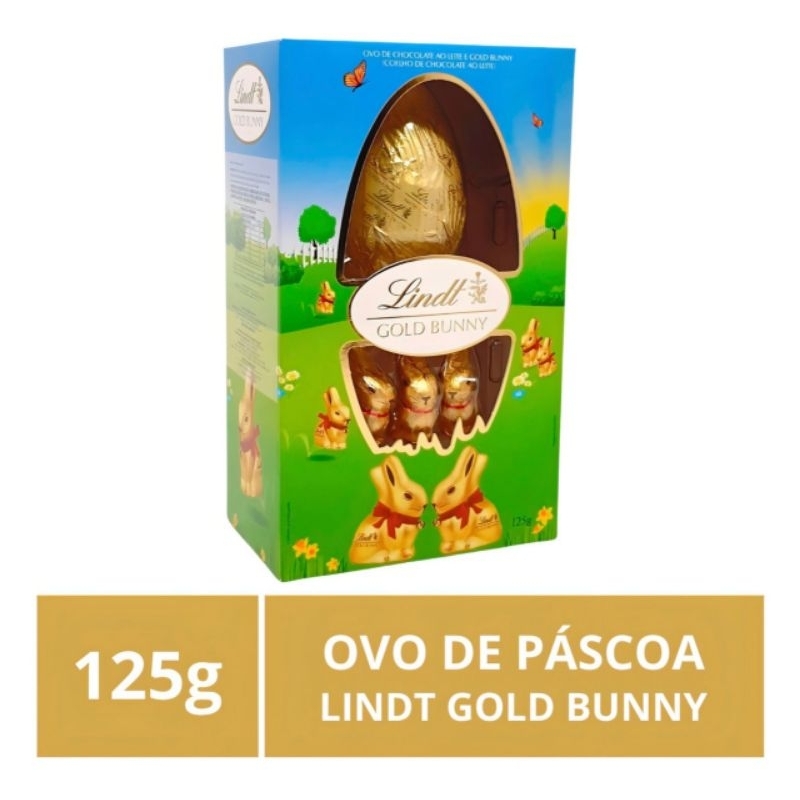 Ovo De Páscoa Lindt Gold Bunny Com Coelhos 125G - Chocolate Ao Leite. em Oferta na Shopee