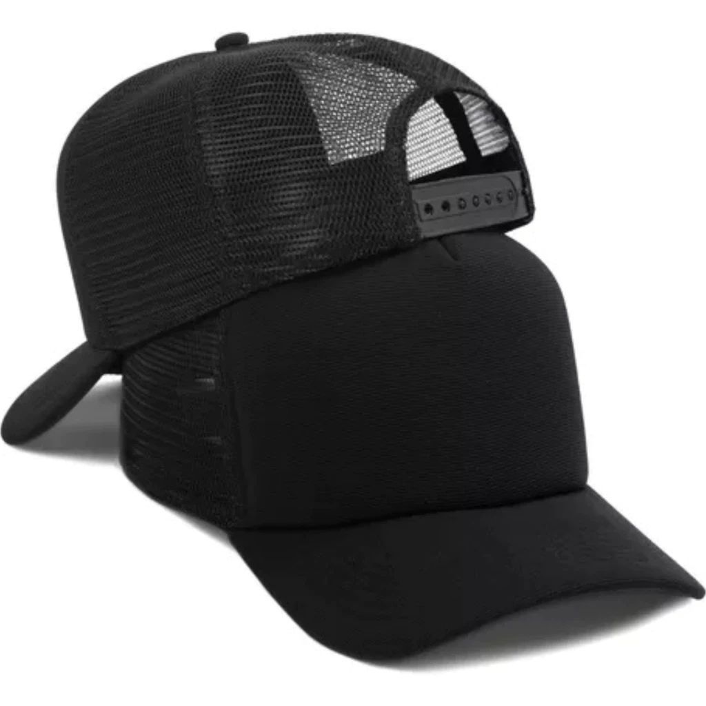 Boné Trucker Aba Curva Telinha Ajustável Básico Liso Preto Unissex Poliéster Treino Fitness