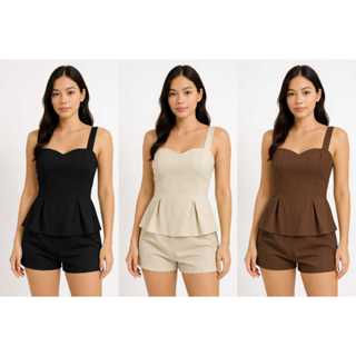 CONJUNTO  SHORT FEMININO  DE ALFAIATARIA + BLUSA PEPLUM | ELEGANTE  E SOFISTICADO 2026 em Oferta na Shopee