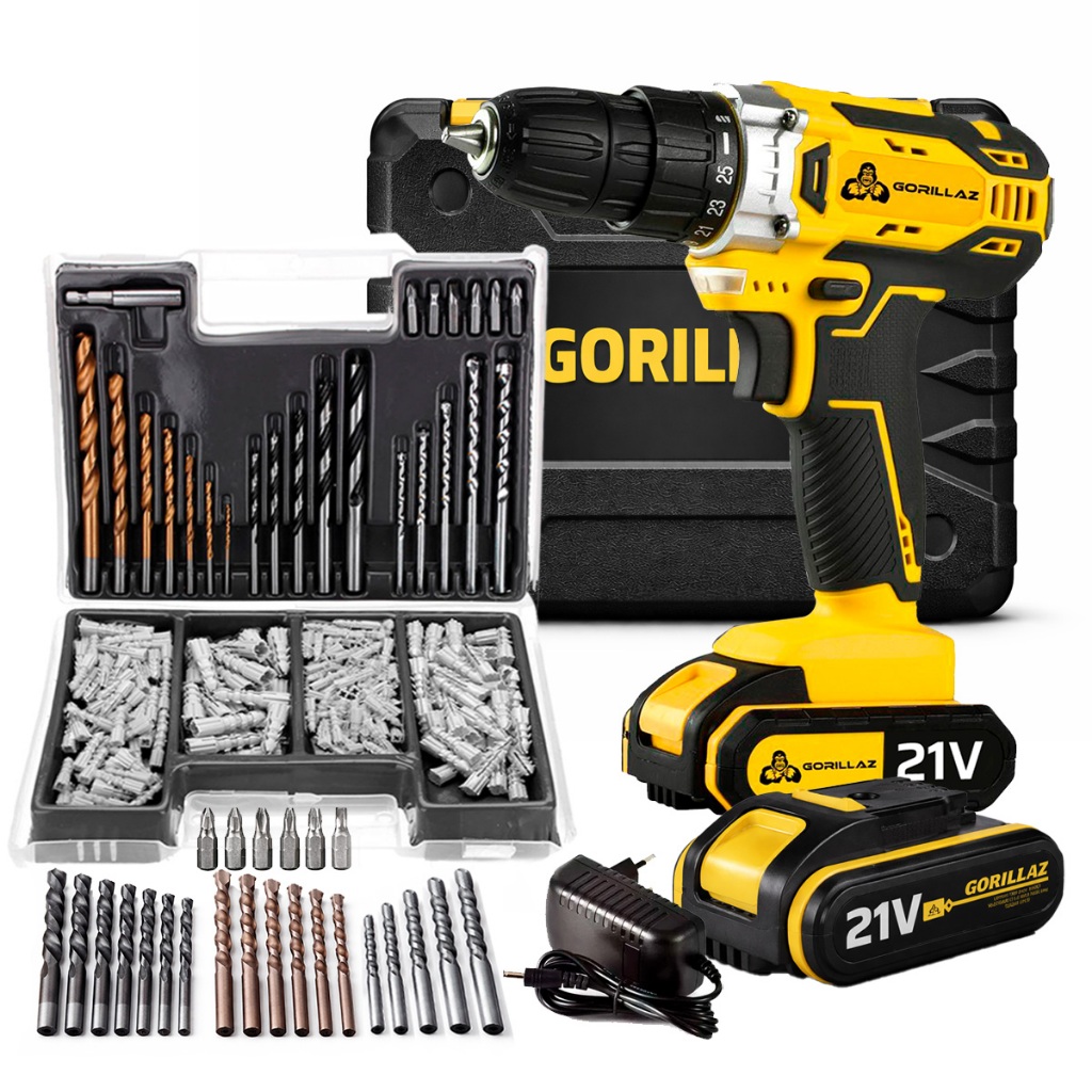 Parafusadeira Furadeira De Impacto Sem Fio 2 Bateria 21v 3/8 10mm C/ Maleta 300 Pçs Brocas E Buchas em Oferta na Shopee