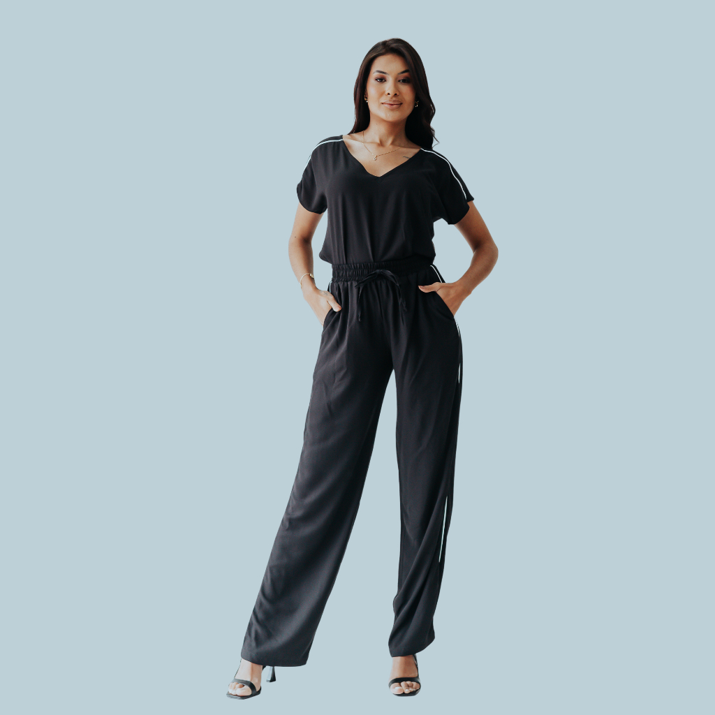 Conjunto Calça e Blusa Feminina Com Manga Detalhes Casual Elegante Confortável Tecido Premium Tendência Verão Moda Look