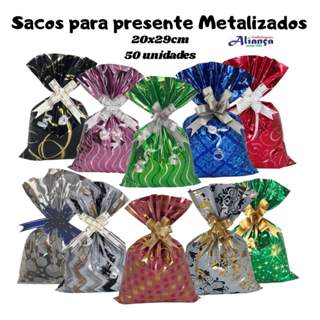 50 Sacos metalizados BOPP 20x29cm embalagem para presente em Oferta na Shopee