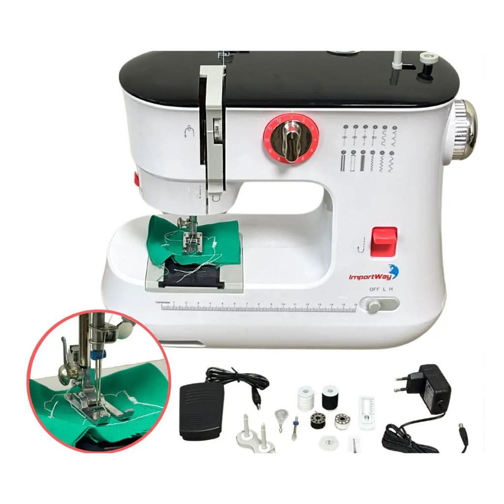 MÁQUINA DE COSTURA ELÉTRICA PORTÁTIL 12 PONTOS AGULHA DUPLA BIVOLT IWMC510 - IMPORTWAY